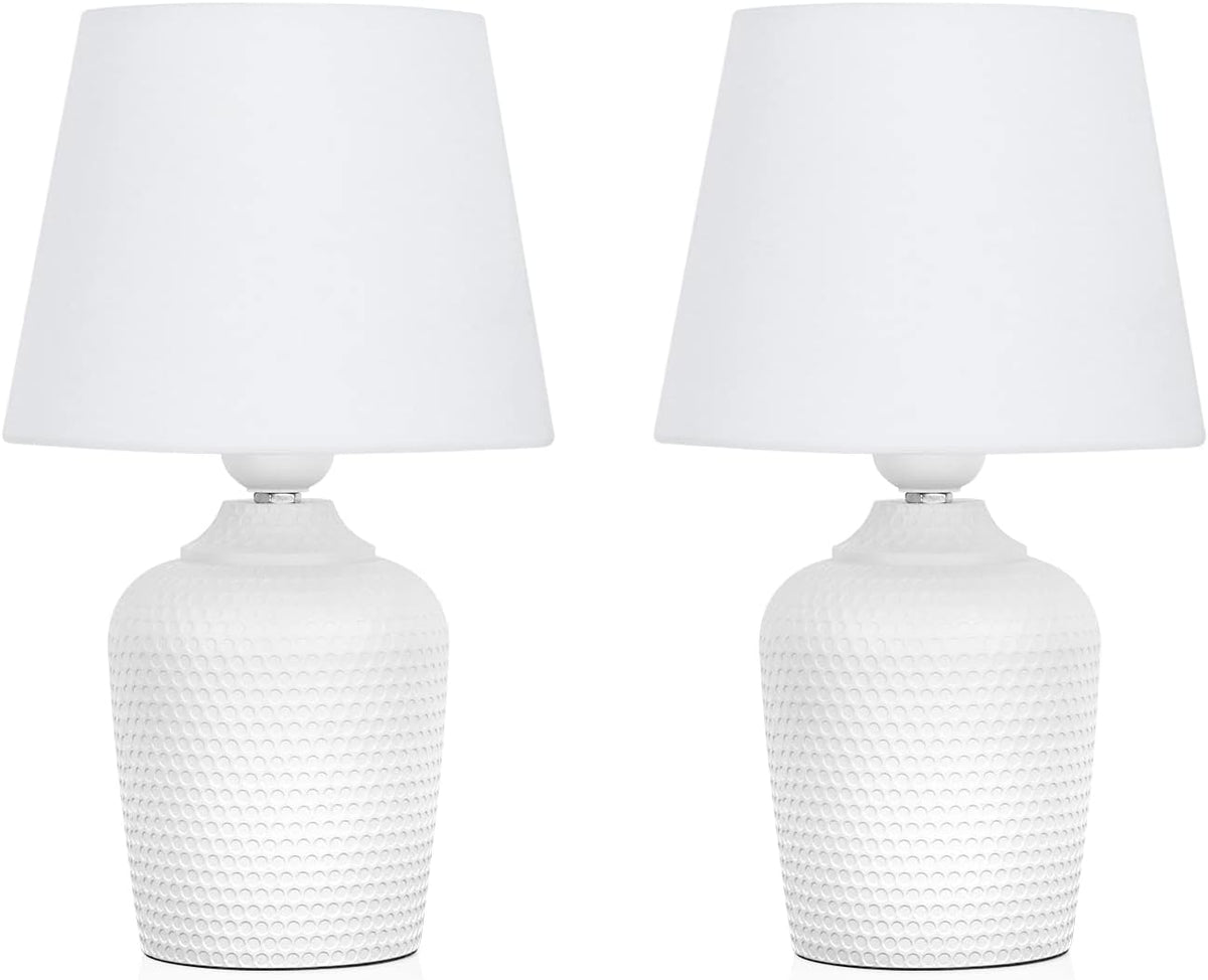 Small Table Lamps Set of 2 – 11.8" Bedside Lamps for Bedroom, Kids Room, Living Room & Office, White Studded Base