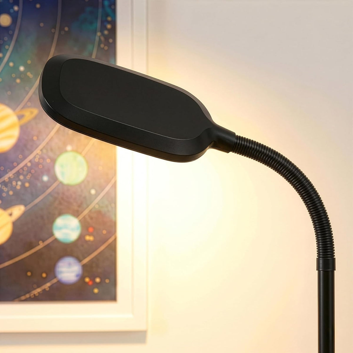 LED Floor Reading Lamp – Adjustable Gooseneck Standing Light for Reading, Crafts & Office, Black