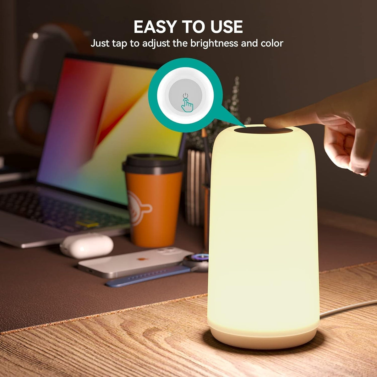 Touch LED Bedside Lamp – RGB Dimmable Night Light for Bedroom & Living Room Decor, Gift for Women & Mom