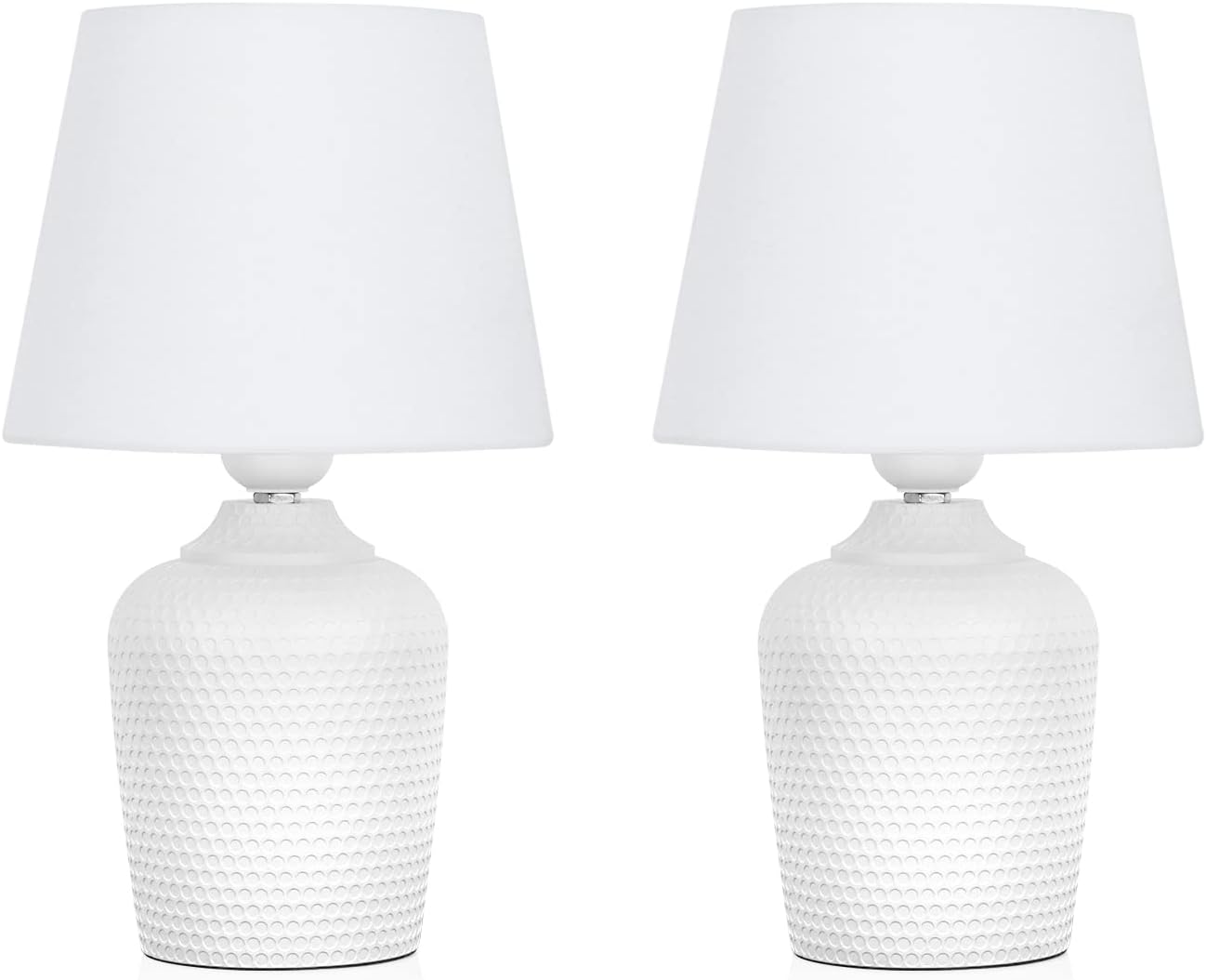 Small Table Lamps Set of 2 – 11.8" Bedside Lamps for Bedroom, Kids Room, Living Room & Office, White Studded Base
