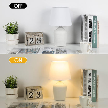 Small Table Lamps Set of 2 – 11.8" Bedside Lamps for Bedroom, Kids Room, Living Room & Office, White Studded Base