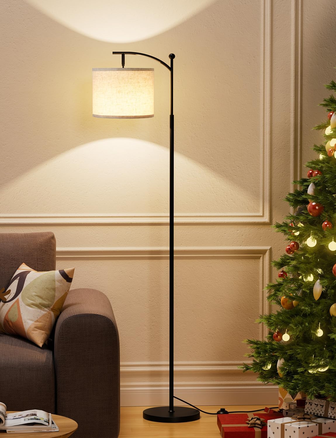 Tall Floor Lamp with 3 Color Temperatures – Adjustable Linen Shade, 60", for Living Room, Bedroom, Office & Dorm, Bulb Included, Beige & Black