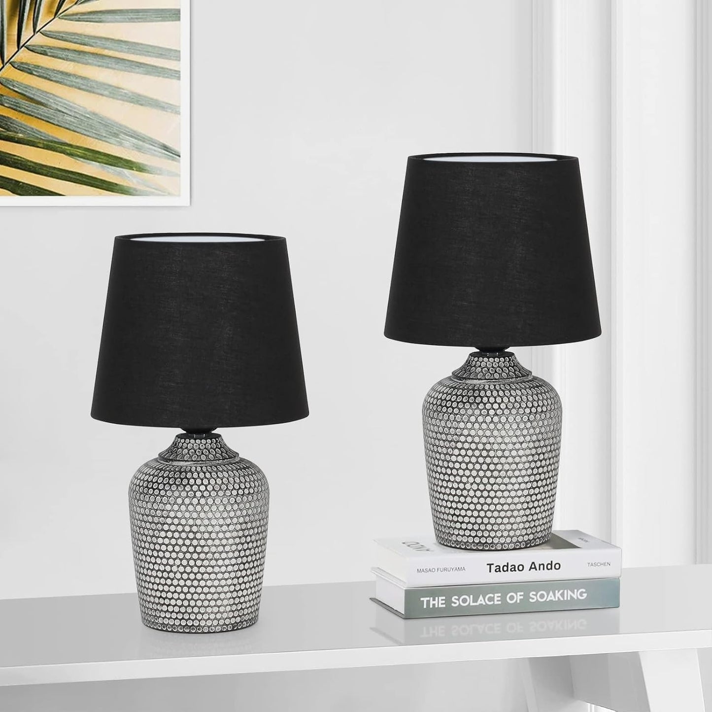 Small Table Lamps Set of 2 – 11.8" Bedside Lamps for Bedroom, Kids Room, Living Room & Office, White Studded Base