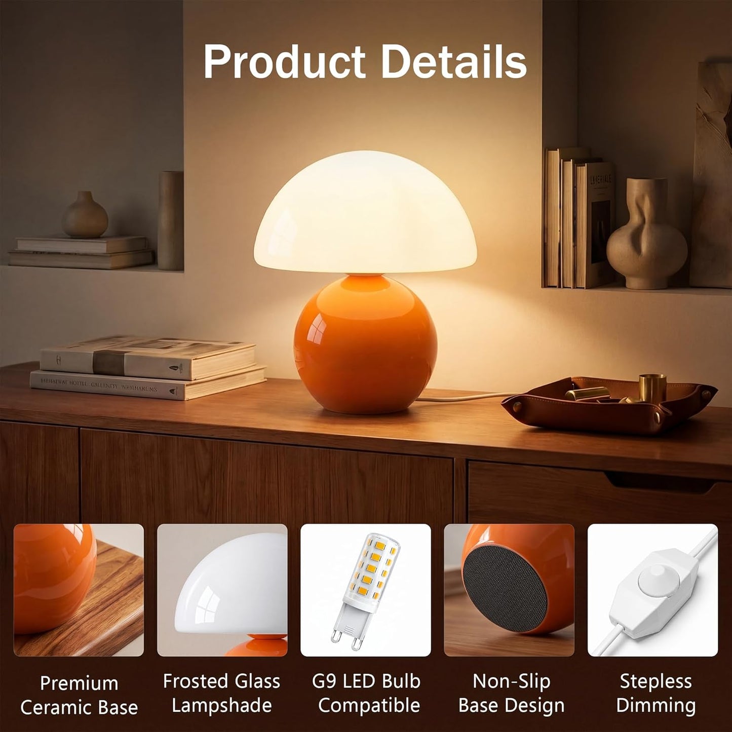 Table Lamp for Bedroom, Ice Crackle Bedside Lamp, Small Modern Nightstand Lamp for Living Room, Cute Mid Century Desk Lamp