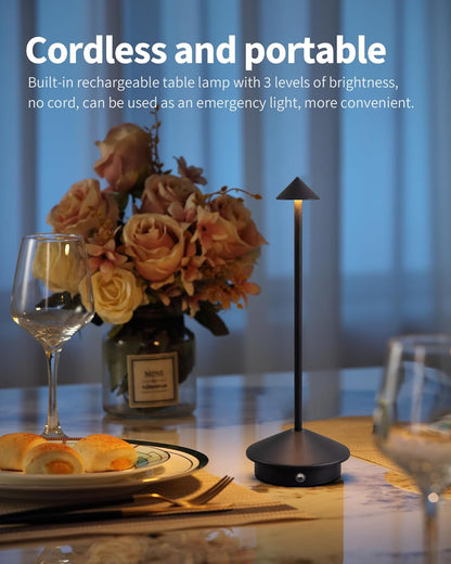 Modern Cordless Table Lamps Set of 2, Rechargeable LED Desk Lamps, 5000mAh Battery, Portable Night Light (Black)