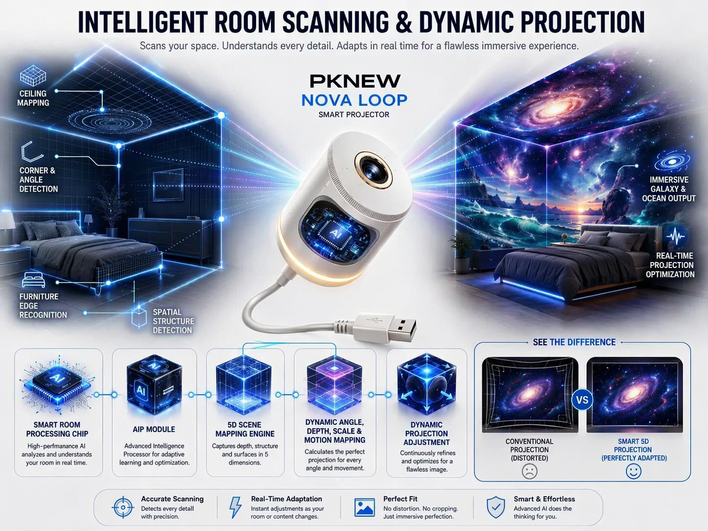 PKNEW® 🐉 NEXT-GEN SMART🍇 PROJECTION HD Smart Dynamic 5D Holographic Night Light Projector